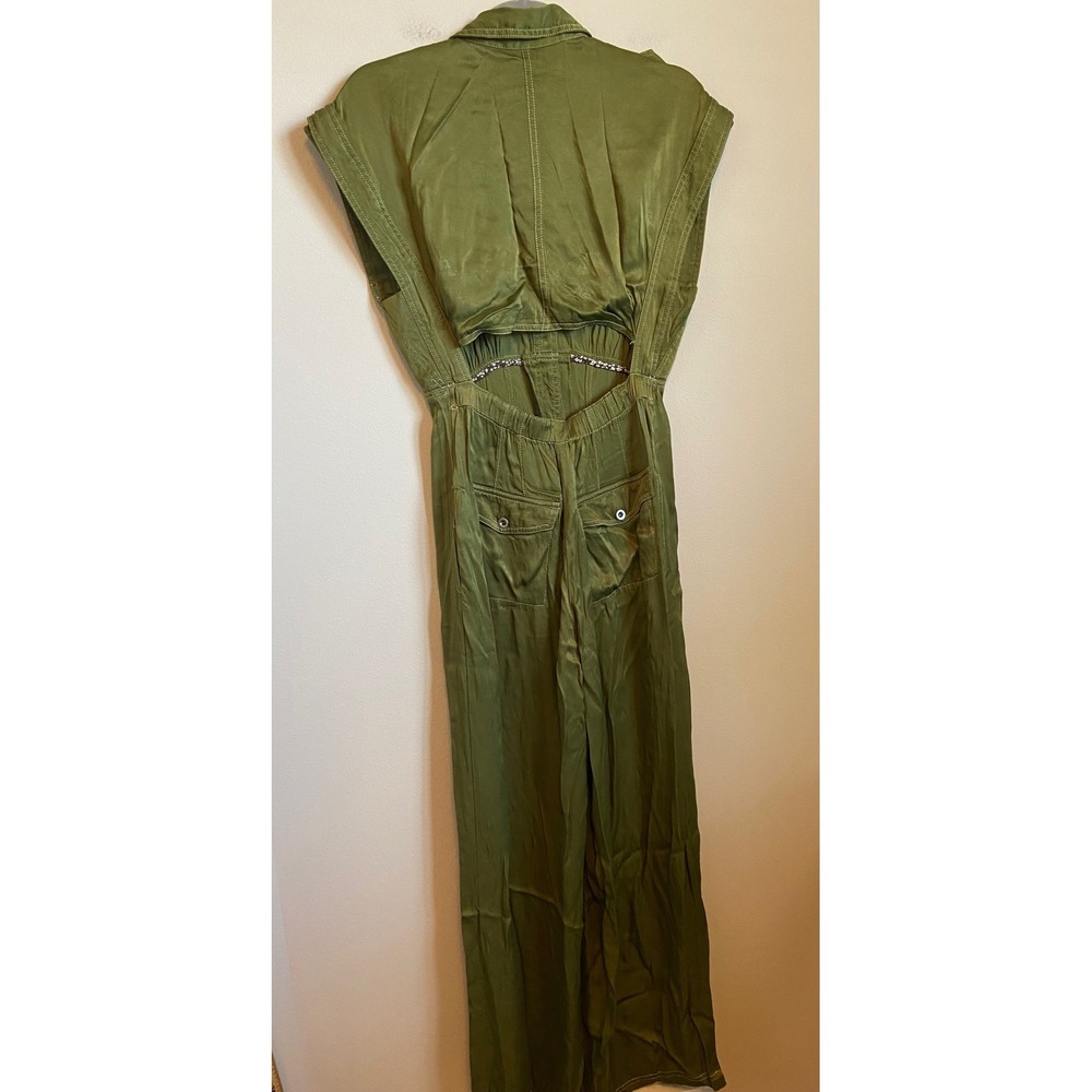 Anthropologie Open Back Boiler Suit Jumpsuit Olive Green Wide Leg Size 6 - Picture 6 of 9